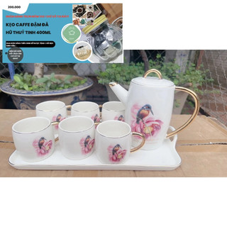 BỘ ẤM CHÉN KÈM KHAY SỨ PHA TRÀ VIỀN VÀNG CAO CẤP- Bộ bình cốc khay