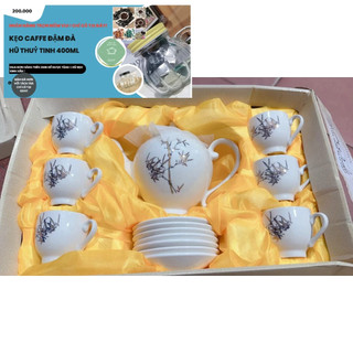 Ấm chén uống trà - bình trà kèm 6 cốc và đĩa kê kiểu hàn quốc mẫu mới