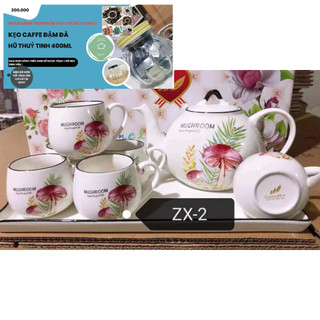 bộ bình cốc kèm khay sứ pha trà