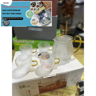 Bộ ấm chén trà thuỷ tinh decor vân sọc sang trọng- ấm trà thuỷ tinh