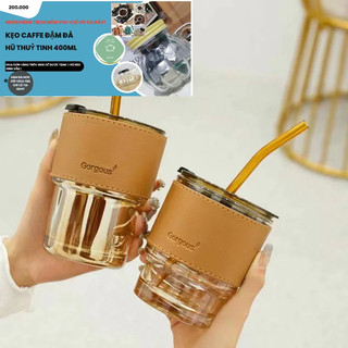 Combo 20 Cốc thuỷ tinh Gorgous có lớp vỏ da chống nóng hàng cao cấp tặng kèm ống hút- cốc bọc da