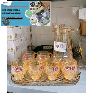 BỘ BÌNH CỐC THUỶ TINH KÈM KHAY VÀNG- BÌNH CỐC KHAY
