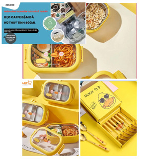 Combo hộp cơm + set 6 thìa vịt vàng siêu cute