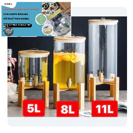 BÌNH THỦY TINH ĐẾ GỖ VÒI TRẮNG INOX CAO CẤP CHỊU NHIỆT NÓNG LẠNH 400 ĐỘ