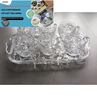 Bộ 6 cốc thuỷ tinh - 6 ly thủy tinh kèm khay thuỷ tinh chịu nhiệt