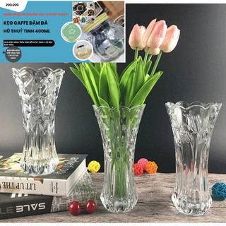 Lọ hoa thủy tinh dáng trụ vát cao CÁC CỠ TRẮNG cắm hoa tươi, hoa khô, trang trí Decor