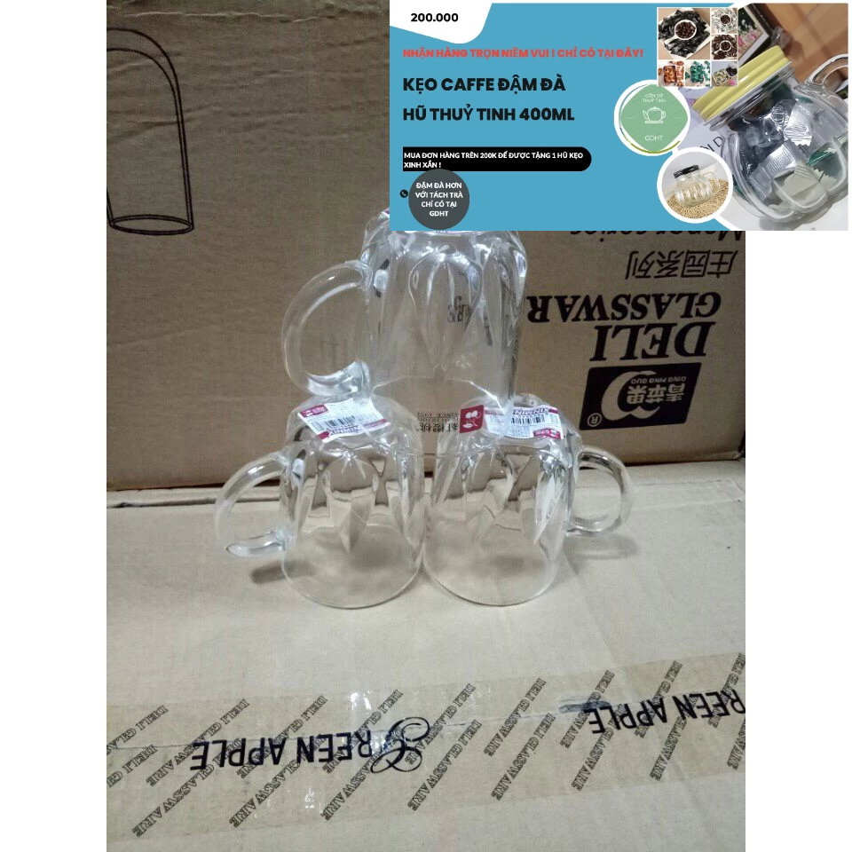 ⛔FREESHIP+⛔ Bộ 6 cốc thủy tinh có quai (LOẠI CÓ QUAI) 245ML