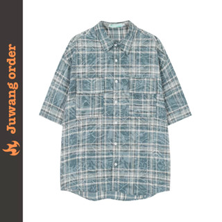 Áo sơ mi flannel nhạc rock phối màu đường phố phong cách hiphop Juwangorder