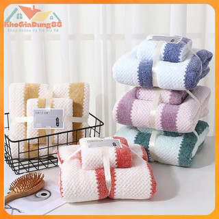 Set 2 khăn tắm sọc ngang lông cừu siêu mềm mịn, thấm hút siêu tốt
