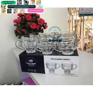 Bộ 6 ly cốc thủy tinh có quai trắng