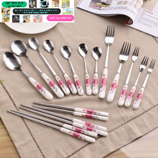 Rĩa thìa , dĩa cafe cán sứ inox