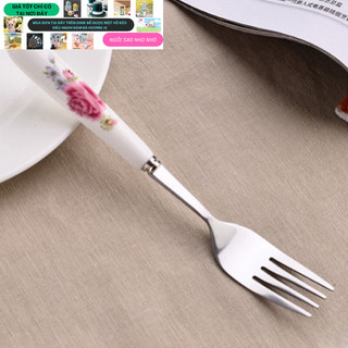 Thìa cán sứ dĩa inox cán sứ nĩa loại 1-GDHT-hàng đẹp giá rẻ cafe - nĩa(Rĩa)