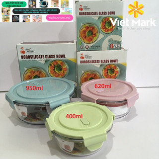 BỘ 3 HỘP THỦY TINH ĐỰNG CƠM, THỰC PHẨM - 3 BÁT THỦY TINH TRÒN (320+620+950)