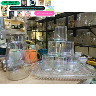 Bộ bình thủy tinh kèm 6 cốc màu đẹp