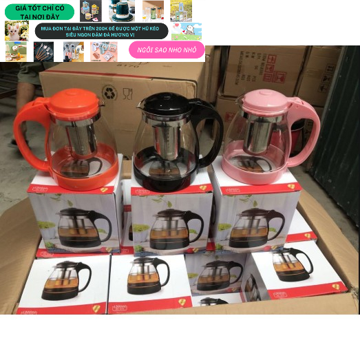 ấm pha trà thủy tinh có lưới lọc 1300ml