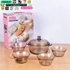 Bộ Nồi bát thủy tinh 5 món kèm nắp đậy .