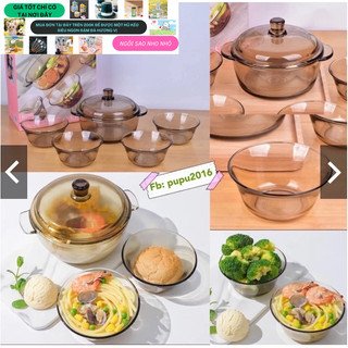 Combo bộ 5 món nồi & 4 bát thuỷ tinh chịu nhiệt- nồi thuỷ tinh