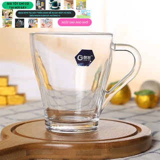 Set cốc quai kèm đĩa kê thuỷ tinh trơn cao cấp