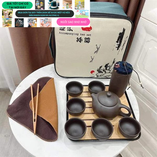 Bộ ấm chén uống trà bằng gốm màu nâu đất