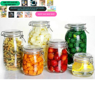 Hũ thủy tinh / Bình thủy tinh 500ml nắp cài khóa inox đựng thực phẩm, đồ khô