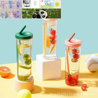 Bình nước trong suốt 700ml có ống hút tiện dụng