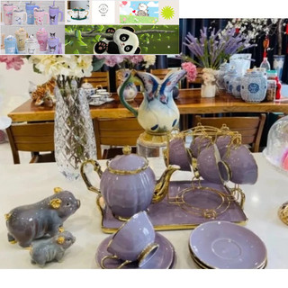 Bộ bình cốc sứ pha trà pha cafe màu sắc lạ mắt sang trọng