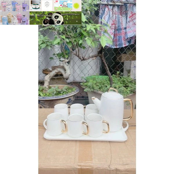 Bộ bình cốc trắng kèm khay cao cấp