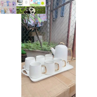 Bộ bình cốc trắng kèm khay cao cấp