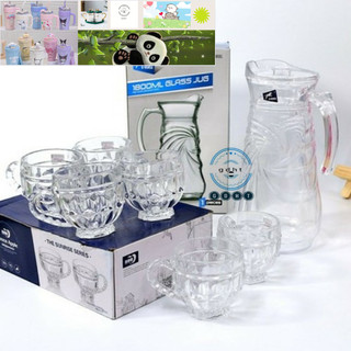 Bộ bình ly cốc thủy tinh kèm khay trắng (Họa tiết giao ngẫu nhiên)