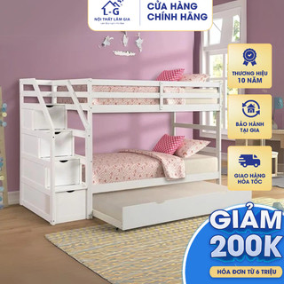 Giường tầng gỗ thông có cầu thang hộc kéo tiện lợi 1mx2m