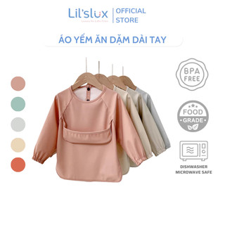 Áo yếm ăn dặm dài tay cho bé lil'slux có máng hứng thức ăn chất liệu pu chống thấm nước - lay01