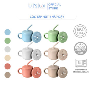 Cốc tập hút cho bé bằng silicone 2 nắp đậy lil'slux bình uống nước tích hợp cốc đựng đồ ăn dặm - lcth01