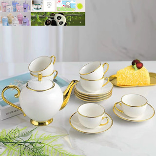   HÀNG ĐẸP  Bộ ấm chén trắng xanh viền vàng cao cấp bộ ấm chén sứ uống trà phong cách đĩa kê 