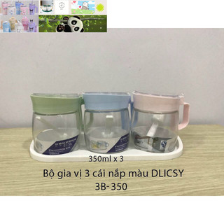 Bộ 3 Lọ Đựng Gia Vị thủy tinh 350ml siêu đẹp, kèm thìa và giá để