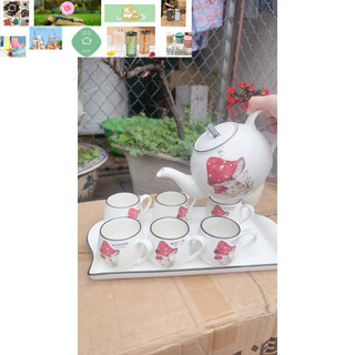Bộ bình cốc sứ xương cao cấp korea nấm thấp