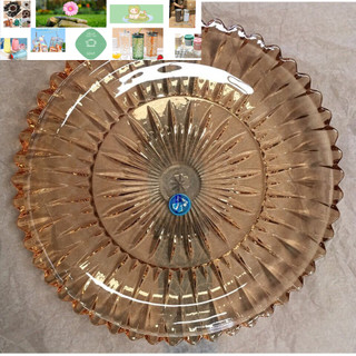đĩa thủy tinh tia tròn vàng  30cm cao cấp đựng bánh kẹo hoa quả