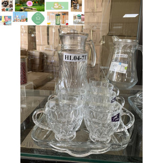 Bộ bình ly cốc thủy tinh kèm khay trắng