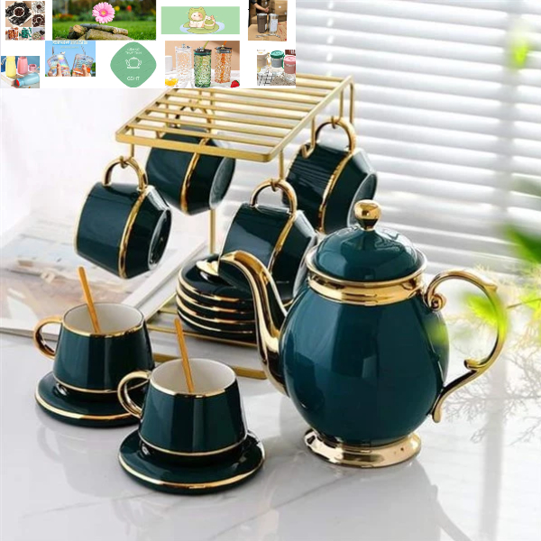 Bộ bình cốc kèm khay sứ pha trà cà phê sang trọng