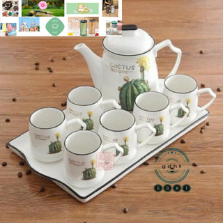 Bộ bình 6 cốc kèm khay sứ xương hàng cao cấp