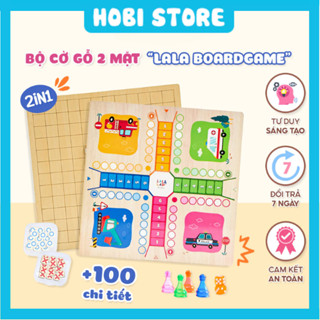 Cờ gỗ caro kèm cờ cá ngựa Lalaboardgame hỗ trợ tư duy logic ở trẻ Hobi, đồ chơi thông minh cho bé