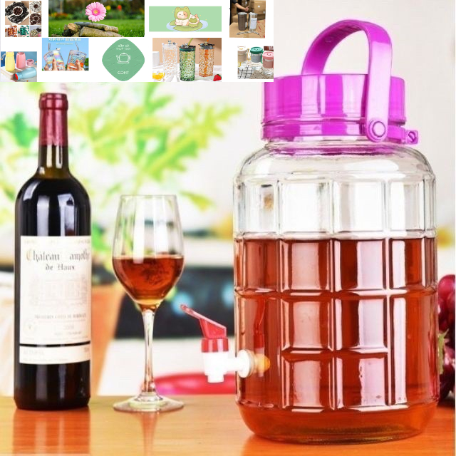 bình thủy tinh 20l quai xách nắp tím
