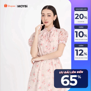 Đầm xòe voan dệt hoa phối nơ Maybi