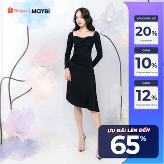 Đầm midi ôm thun sọc xoắn nơ ngực Maybi