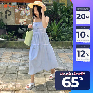 Đầm Maybi midi ôm nhung tăm phối dây nơ