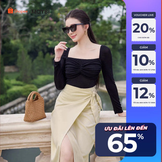 Áo ôm thun ướt phối nhún kiểu Maybi