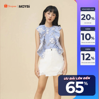 Áo Maybi ôm nền hoa sọc xanh phối bèo lớn