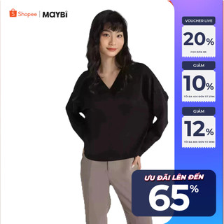 Áo Maybi suông lụa nhung đen cổ V kiểu