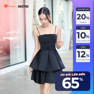Đầm mini xòe phi tapta phối nơ trang trí Maybi