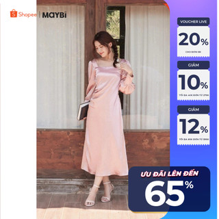 Đầm Maybi dài tay phồng phối nhún