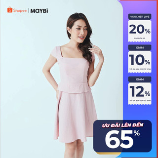 Đầm Maybi dáng xoè linen thun hồng phối tà kiểu